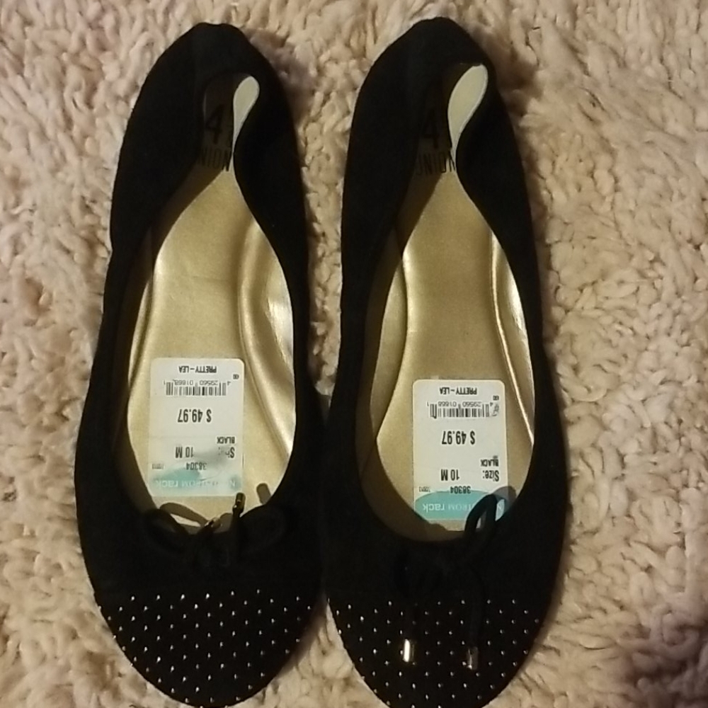 14th& union black leather ballet flats